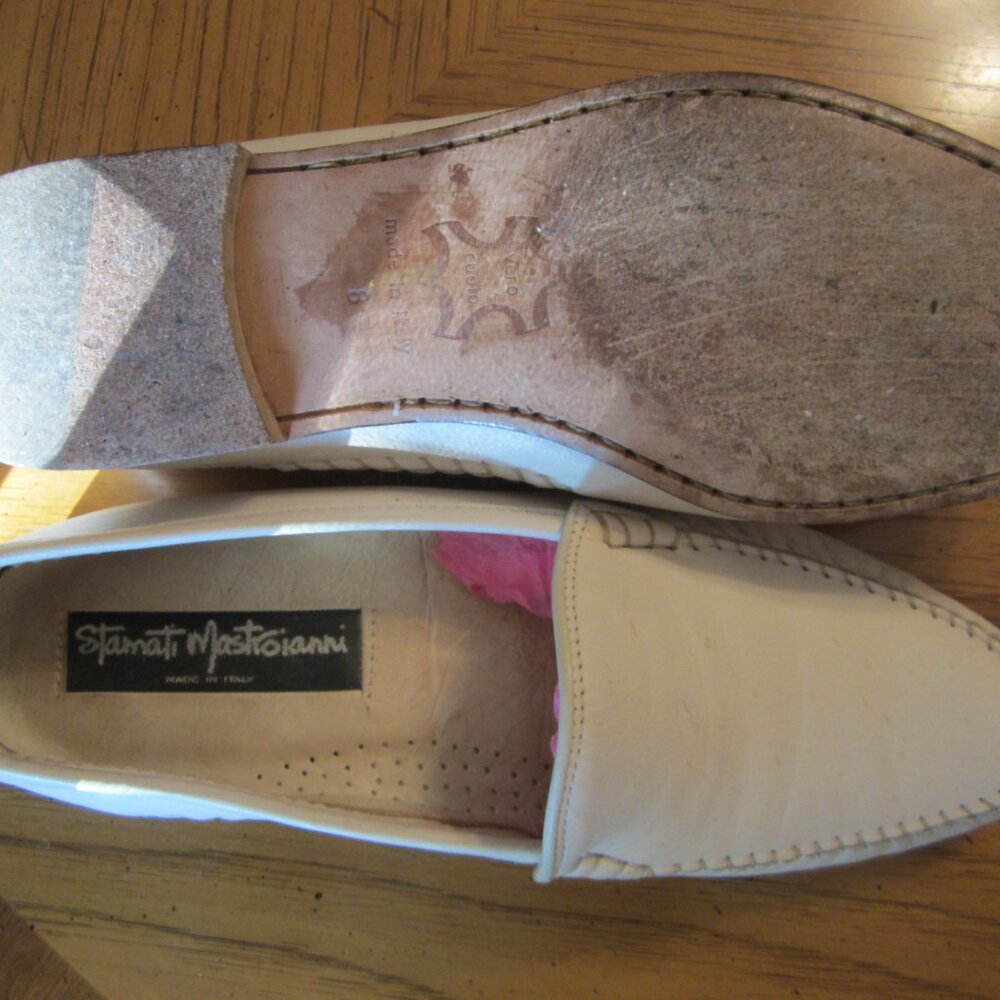 STAMATI MASTROIANNI Ivory Leather Hand Made ITALY Loafers Men's Sz.8 - Picture 7 of 11